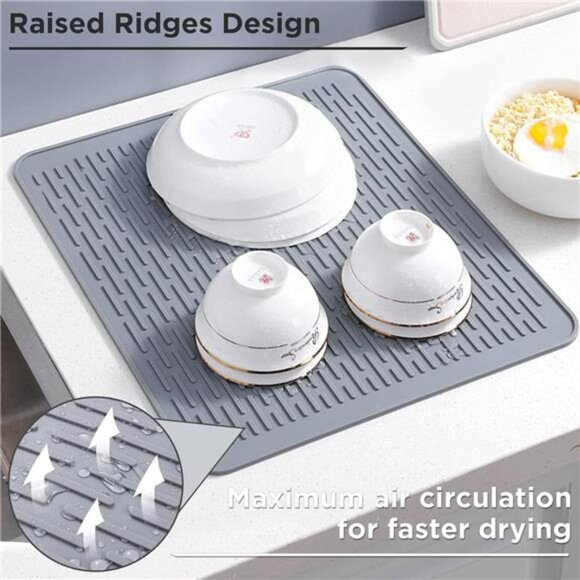 Silicone Drying Mat, XL Size 23” x 18”, Dish Drying Mat, Large Dish Drainer Mat - Picture 3 of 8